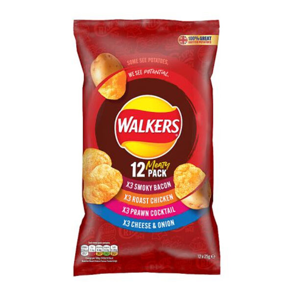 Чипсы Walkers Meaty Variety Multipack Crisps 12 x 25 грамм