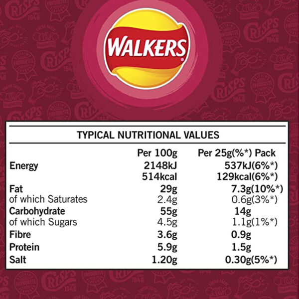 Чипсы Walkers Smokey Bacon Crisps 6 x 25 грамм