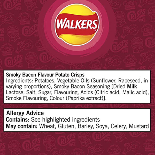 Чипсы Walkers Smokey Bacon Crisps 6 x 25 грамм