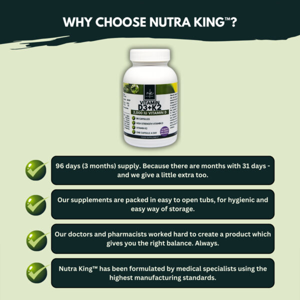 Витамины Nutra King Vitamin D3+K2 2000 IU 96 capsules