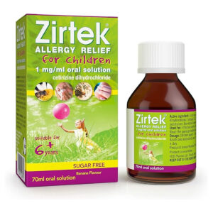 Zirtek Allergy Relief for Children 1mg ml oral solution Banana Flavour 70ml