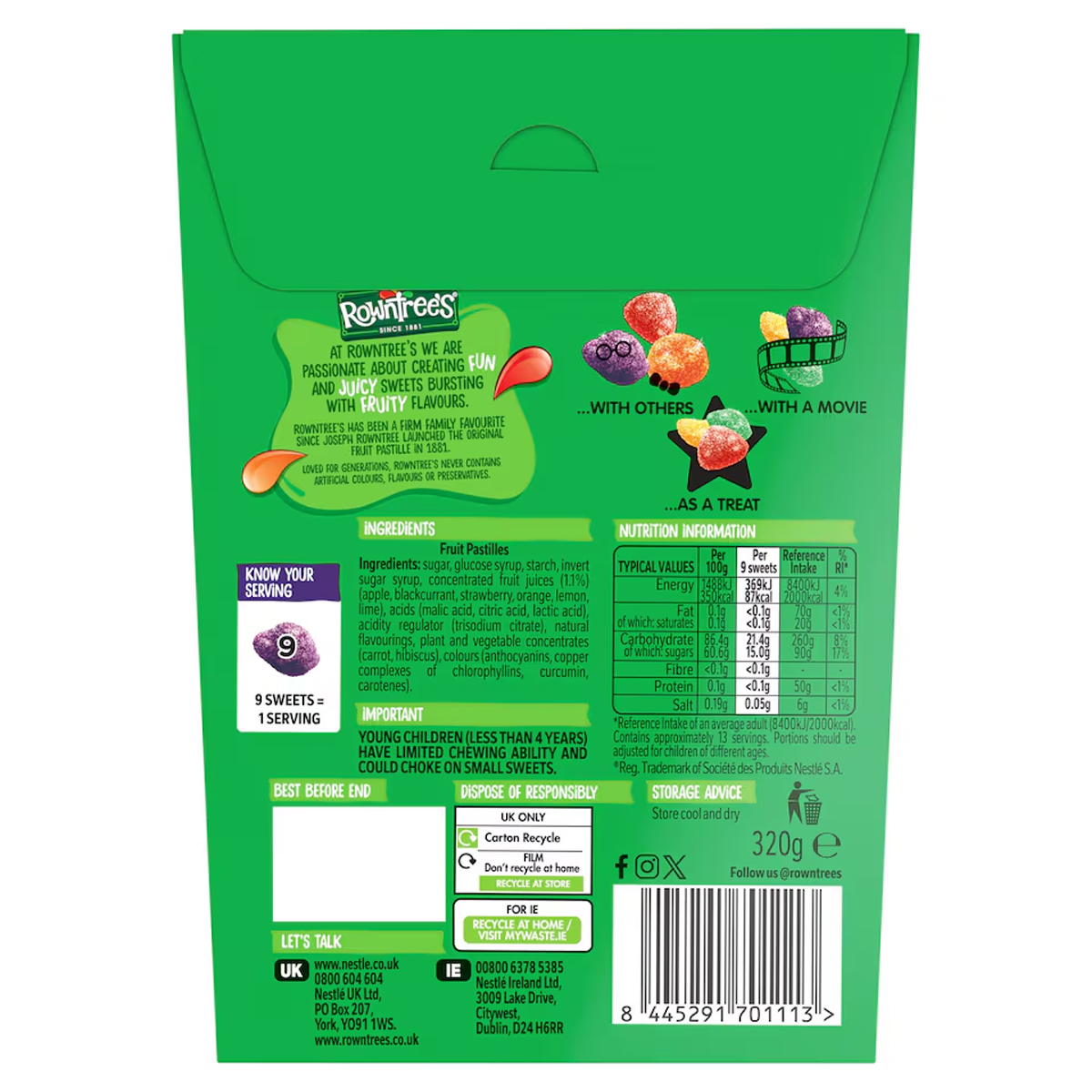 Жевательный мармелад Rowntree's Fruit Pastilles 320g 2 Жевательный мармелад Rowntree's Fruit Pastilles 320g